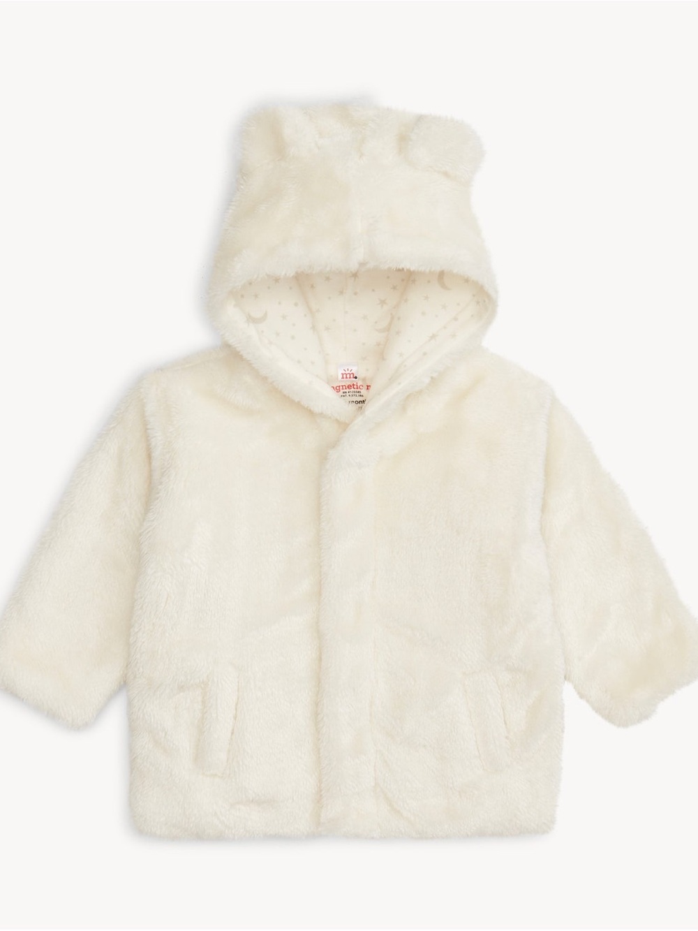 Magnetic Me Cream Faux Fur Hooded Baby Jacket with Bear Ears